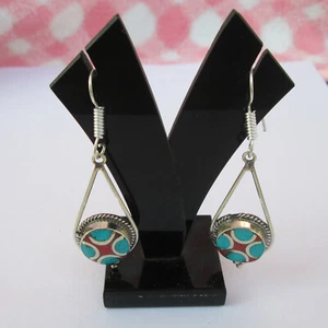 Pendientes colgantes tribales genuinos turquesa lágrima para mujer joyería de moda - Imagen 1 de 7