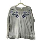 Lucky Brand Embroidered Floral Top Women Size Large Long Sleeves Waffle Weave