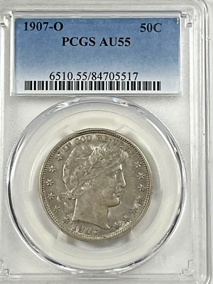 Medio dólar de peluquero 1907-O: graduación profesional AU55 Foto 1 de 4