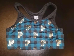 Pink By Victoria's Secret Ultimate Racerback Logo Plaid Sports Bra Size Medium - Picture 1 of 6