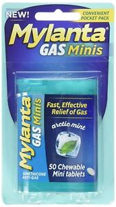 Mylanta Anti-Gas Simethicone Chewable Mini Tablets Arctic Mint 50Ct Pack of 12