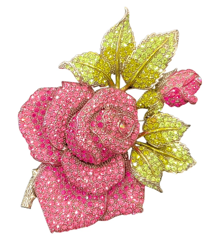 "Precioso broche broche flor rosa boda diamantes de imitación de cristal austriaco 5,5"" L" Foto 1 de 3