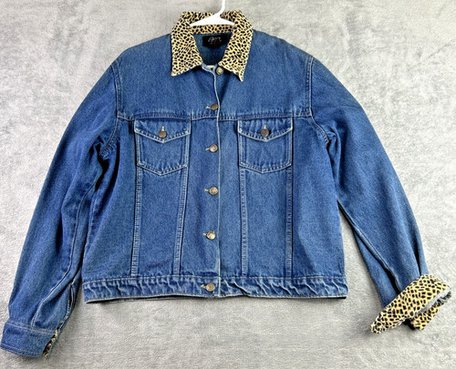 VETEMENTS Giacca jeans Agapo XL blu patchwork schiena orlo ghepardo anni 80 Y2K camionista vintage