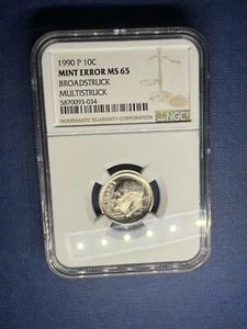 1990 P 10C MINT ERROR MS 65 BROADSTRUCK MULTISTRUCK - Picture 1 of 6