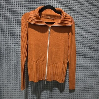 Chaqueta Acanalada Y2K Naranja Quemado Talla XL Belldini Retro Slinky Elastizada Cremallera Completa Preppy Foto 1 de 4