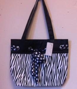 Zebra Print Vinyl Handtasche Geldbeutel mit gepunkteten Krawatte - Bild 1 von 2