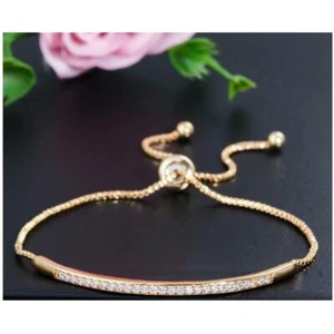 Brazalete premium de oro amarillo con impresionantes piedras ajustable TODOS los tamaños Reino Unido - Imagen 1 de 5