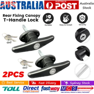 2x Rear Fixing Canopy T Lock Handle Black Metal for Ute Canopies Locking w/ Key - Picture 1 of 9