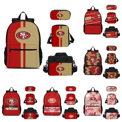 San Francisco 49ers School 4PCS Backpacks Set Pen Bag Crossbody Bag Lunch Bag Cover