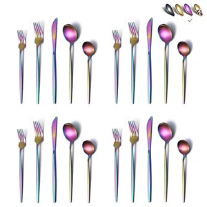 Matte Rainbow Flatware Set 40 Pieces, Stainless Steel Colorful Silverware Set... - Picture 1 of 7