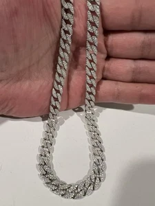 925 Sterling Silver 8mm Cuban Link Chain Necklace Iced Out - Picture 1 of 16