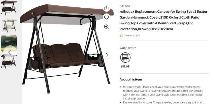 Toldo de repuesto para columpio exterior de 3 plazas-marrón Foto 1 de 1