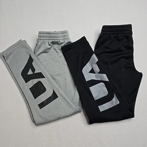 LOT UNDER ARMOUR Boys' Fleece Lined Joggers Pants YOUTH LG Gray Black Pockets - Picture 1 of 12