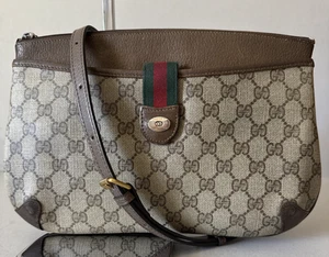 Vintage GUCCI Crossbody Bag Sherry Line GG Logo, PVC With Leather Trim - Picture 1 of 20