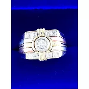 14k REAL GOLD men's ring CZ size 9 - Picture 1 of 12
