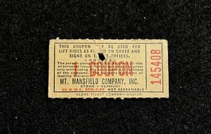 Ticket, MT. MANSFIELD Vtg 1962 Ski Lift Tow STOWE VERMONT Souvenir SPRUCE PEAK - Picture 1 of 3