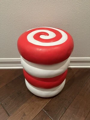 TikTok Viral Christmas Candy White Peppermint Swirl 18" Stool Side End Table New - Image 1 of 4