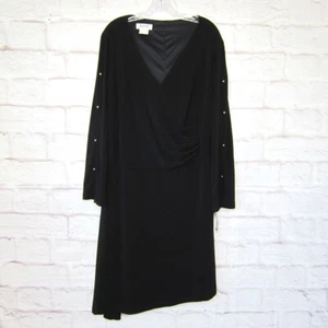 Donna Ricco Scene Woman's size 1X Black Faux Wrap Dress w/ Asymmetrical Hemline - Picture 1 of 8