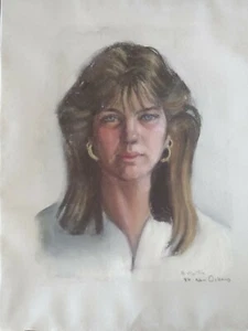 Vintage Original Brenda Martin 1986 Chalk Pastel Female Portrait New Orleans Art - Picture 1 of 4