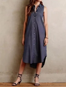 NWT Anthropologie Sleeveless Buttondown Dress 00 0 Petite BlueDot Lagenlook READ - Picture 1 of 6