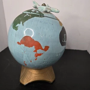 McCoy Globe w/Airplane Cookie Jar Original Cold Paint - Read - Picture 1 of 17