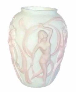 ANTIQUE-PHOENIX/CONSOLIDATED ART GLASS Nudes Large Dancing Girls Vase Circa 1938 - Picture 1 of 19