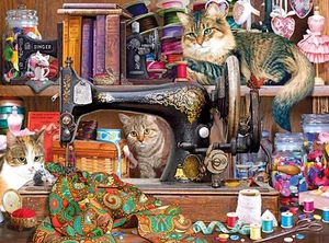 Rompecabezas RoseArt para sala de costura gatos 1000 piezas de Steve Read - Imagen 1 de 3