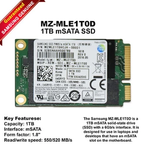 Samsung MZ-MLE1T0D 1TB 6Gb/S MSATA Mini PCI-E Solid State Drive SSD 4GRYD - Picture 1 of 6