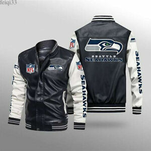 Vestes en cuir pour hommes Seattle Seahawks vintage veste moto manteau vêtements d'extérieur