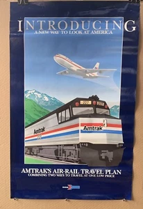 Vintage Original 1990s AMTRAK Railways & United Airlines Travel Poster Air-Rail - Picture 1 of 12