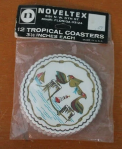 True Vintage 70s Noveltex 12 tropical 3 1/2 inches coasters mid century modern - Picture 1 of 7