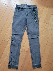 EUC H&M girls dark grey with black silver design skinny Jeans Size 13-14 - Picture 1 of 4