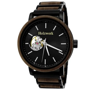 Holzwerk COESFELD moderno reloj automático de acero inoxidable y madera, negro, marrón - Imagen 1 de 7