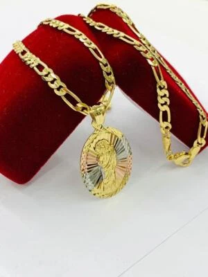 14K Gold Filled San Judas Necklace for Mens Figaro Chain 20" Gifts Anniversary - Image 1 of 4