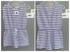 NWT Girls 10 Janie & Jack Nautical Marine Blue & White Striped ROMPER - Picture 1 of 1