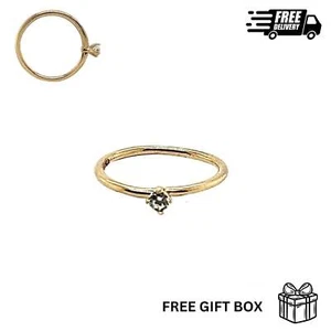 14K massiver Gelbgold Nasenring Creolen mit 1,5 mm CZ Stein - Bild 1 von 3