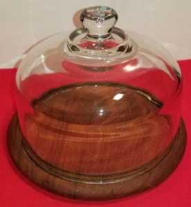 Formaggio vintage Goodwood 7-1/2" con cupola cloche in vetro e vero legno di teak - Foto 1 di 8