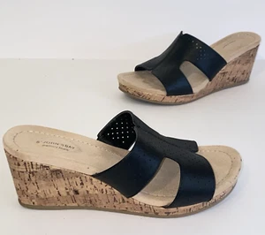 Sandalias St Johns Bay negras Duna espuma viscoelástica corcho tacón de cuña sin cordones talla 7,5 - Imagen 1 de 18
