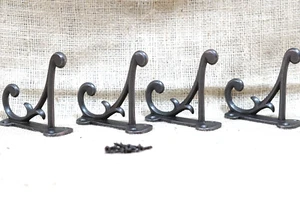 4 COAT HOOKS ANTIQUE STYLE CAST IRON 4.5" WALL DOUBLE RESTORATION INDUSTRIAL - Picture 1 of 8