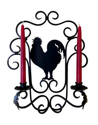 Southern Living Home Rooster Wall Candle Holder Sconce Black Iron Farmhouse 18" - Image 1 of 4