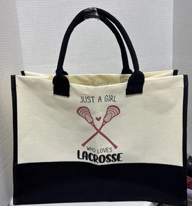 Just a girl who loves lacrosse Canvas Tote Bag Large, Mother's Day Gift, - Picture 1 of 1