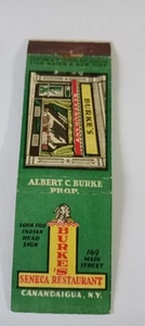 Burke's Seneca Restaurant A Burke Canandaigua New York Matchcover Lot 510 - Picture 1 of 1