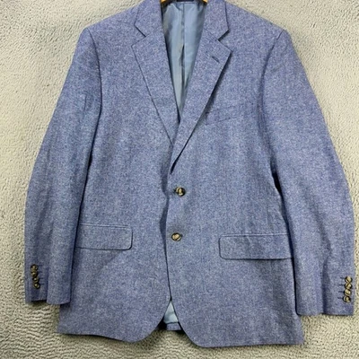Stafford Linen Blend Blazer Sport Coat Mens 42R Blue Salt Pepper Classic Fit - Image 1 of 4
