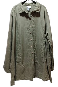 Soft Surroundings Womens Plus Size 3X Linen Tunic Green Oversized Boho Lagenlook - Picture 1 of 9