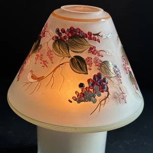 Vintage Glas Kerzenschirm handbemalt Beeren Vögel Ferienhaus Interieur & Geschenke - Bild 1 von 22