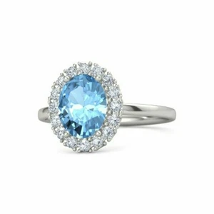 Anello donna 1,42 carati topazio blu naturale e diamanti oro bianco massiccio 14 carati u69 - Foto 1 di 4
