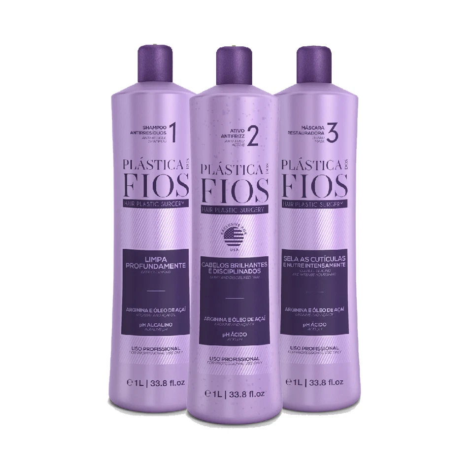 Plastica Dos Fios Keratin Hair Treatment, 33 oz, 3 Piece Set, US Original - Image 1 of 4