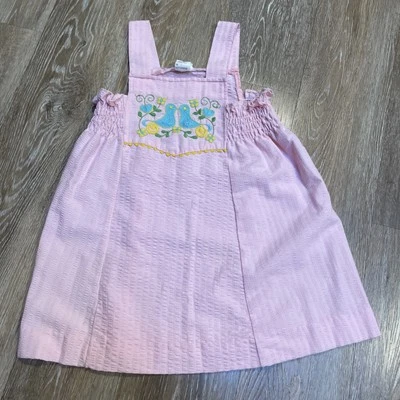 VINTAGE Pink Montgomery Ward Girls Sz 5 Dress - Embroidered Teal/Yellow Birds - Image 1 of 4