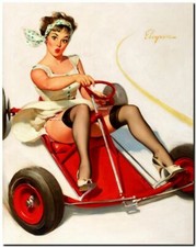 Vintage GIL ELVGREN Pinup Girl CANVAS PRINT Go Cart 32X24"