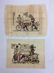 Lot of 2 Vintage Karnak Gallery Egyptian Paintings on Papyrus Chariots / Horses - Picture 1 of 8